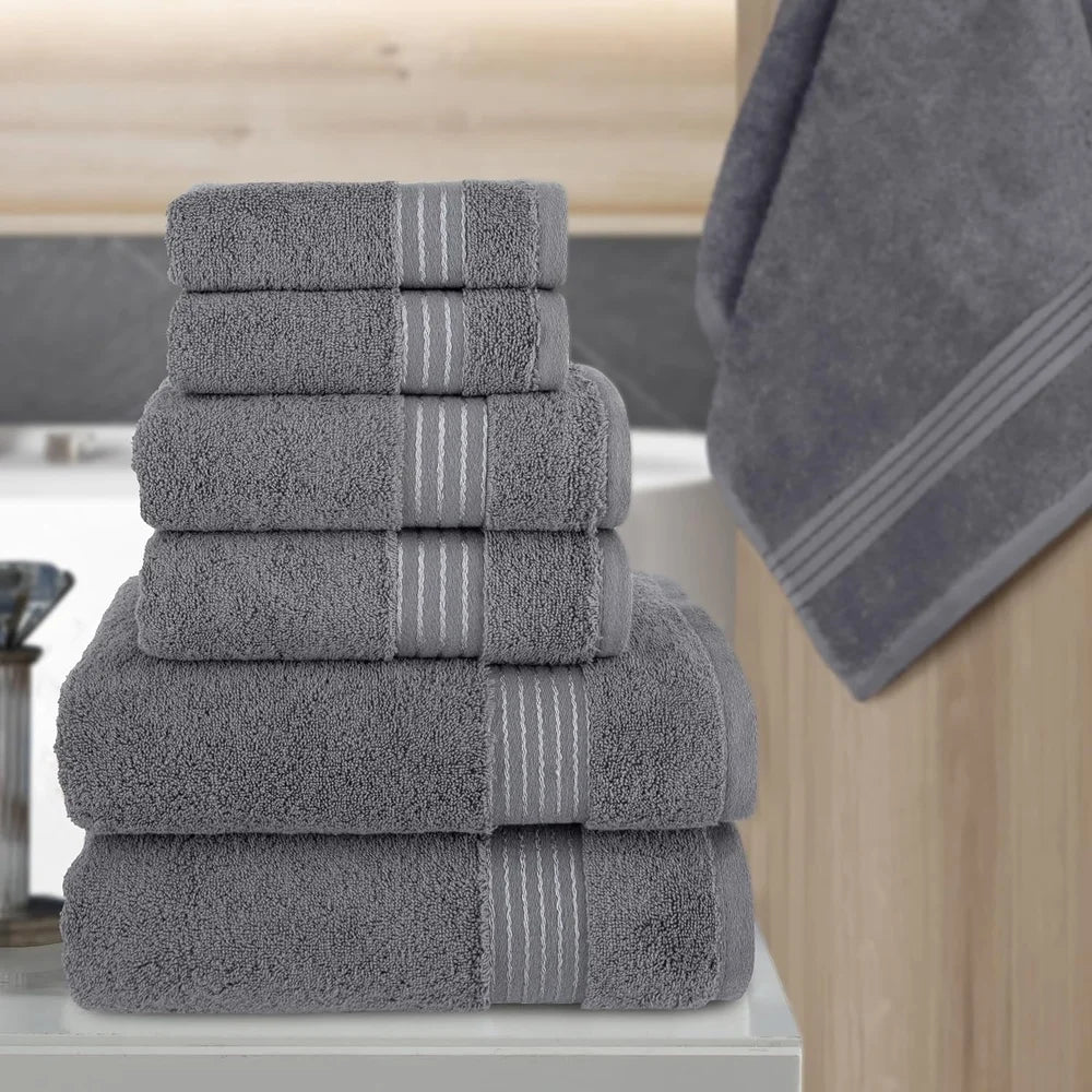 6 Piece, Turkish Cotton Towel Set, Gray