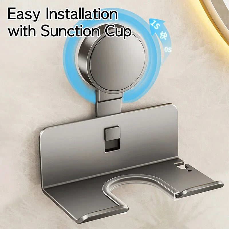 Suction Cup mounted Hair Dryer Holder, Wall Mounted Rack Suction Cup mount for Hairdryer, Stand Cradle, Hand Free Hanger, Bathroom Shelves