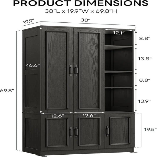 Armoire Wardrobe Closet 70" H, 5 Doors, Bedroom Wooden Wardrobe with 4 Storage Shelves and Hanging Rod, Black