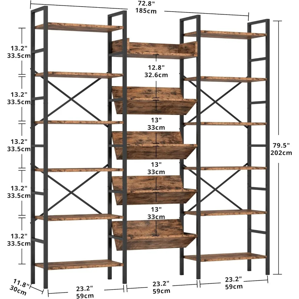 Industrial Bookshelves with Metal Frame, 6 Tiers