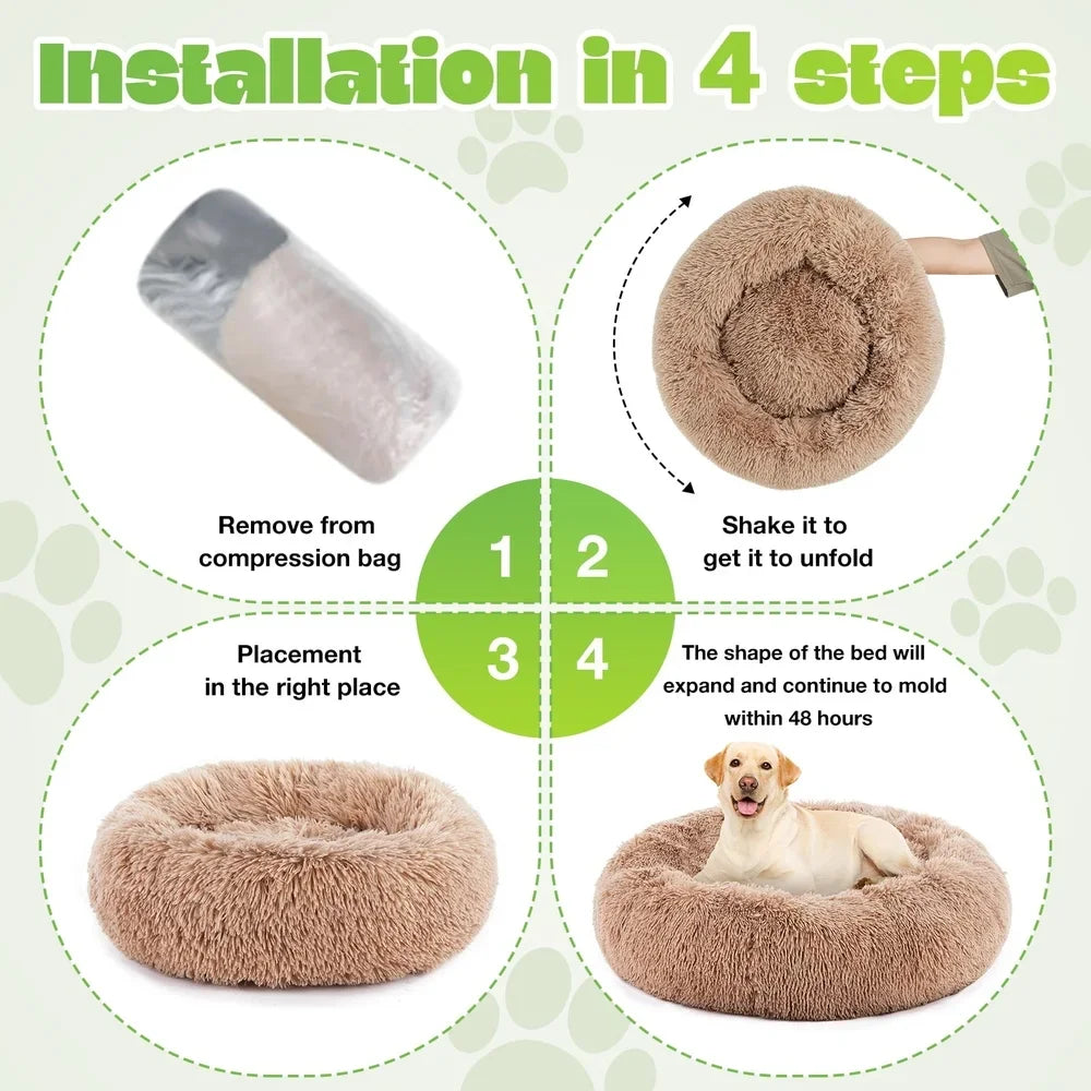 Cozy, Anti-Slip, Round Dog Bed, Soft, Plush, Waterproof. and Washable for Small or Medium Dogs/Cats ,Reduces Anxiety