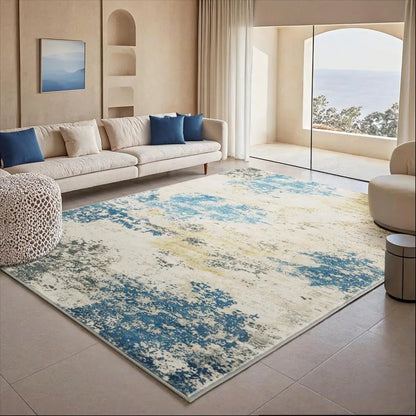 Area Rug , Blues, Modern Abstract, Nonslip Backing , Brightens up the Room