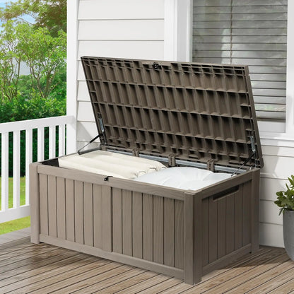 120 Gallon Large Deck Box Outdoor Storage Box, Lockable Outside Storage Bin for Gardening Tools, Patio Cushions, Waterproof and