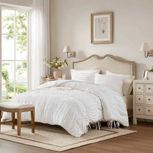 3 PCS King Comforter Set, Elegant Pleated Design