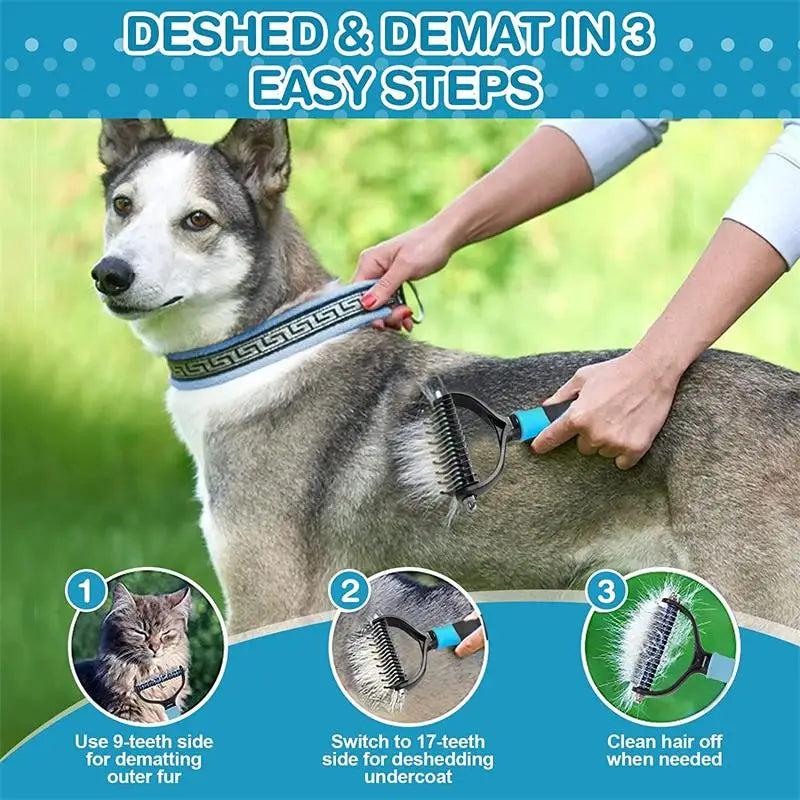 Professional Dog Brush, Removes Mats and De-sheds Fur From Cats/Dogs, Choice of 2 Sizes-M, L and  4 Colors