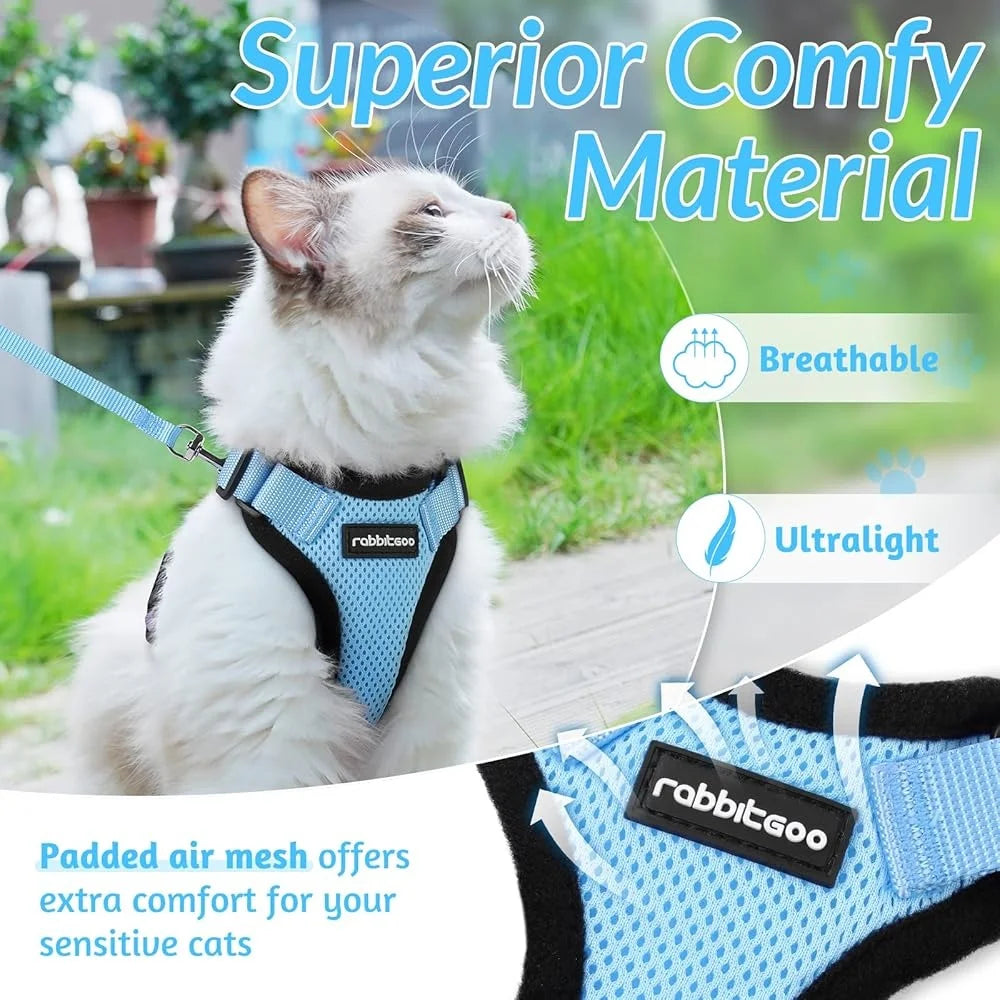 Escape Proof Cat Harness, Leash. Adjustable, Soft Vest Harness, Breathable, Reflective Strips