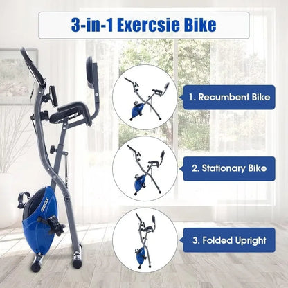 Exercise Bike foldable, 3 in 1 Magnetic Stationary Bike for Home with 16-Level Resistance, 300LB Capacity