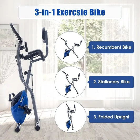 Exercise Bike foldable, 3 in 1 Magnetic Stationary Bike for Home with 16-Level Resistance, 300LB Capacity
