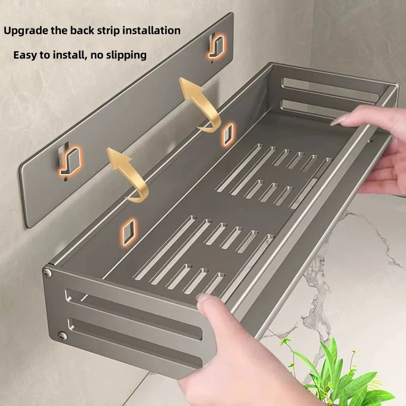 Shower Corner Shelf Without Drilling, Aluminum Bathroom Shelf with Towel Bar, Shampoo Holder, Bathroom Accessories, 3 sizes