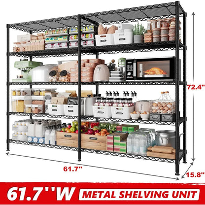 1500LBS Storage Shelves, Metal Shelving Unit, 61.7''W Wire Shelving, 5 Tier, Adjustable Wire Shelves
