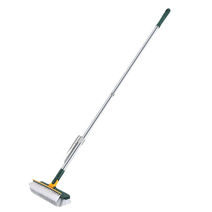 3 in 1 Floor Scrub Brush with Right Angled Bristle & Scraper, Long Handle Grout Brush, Shower Scrubber