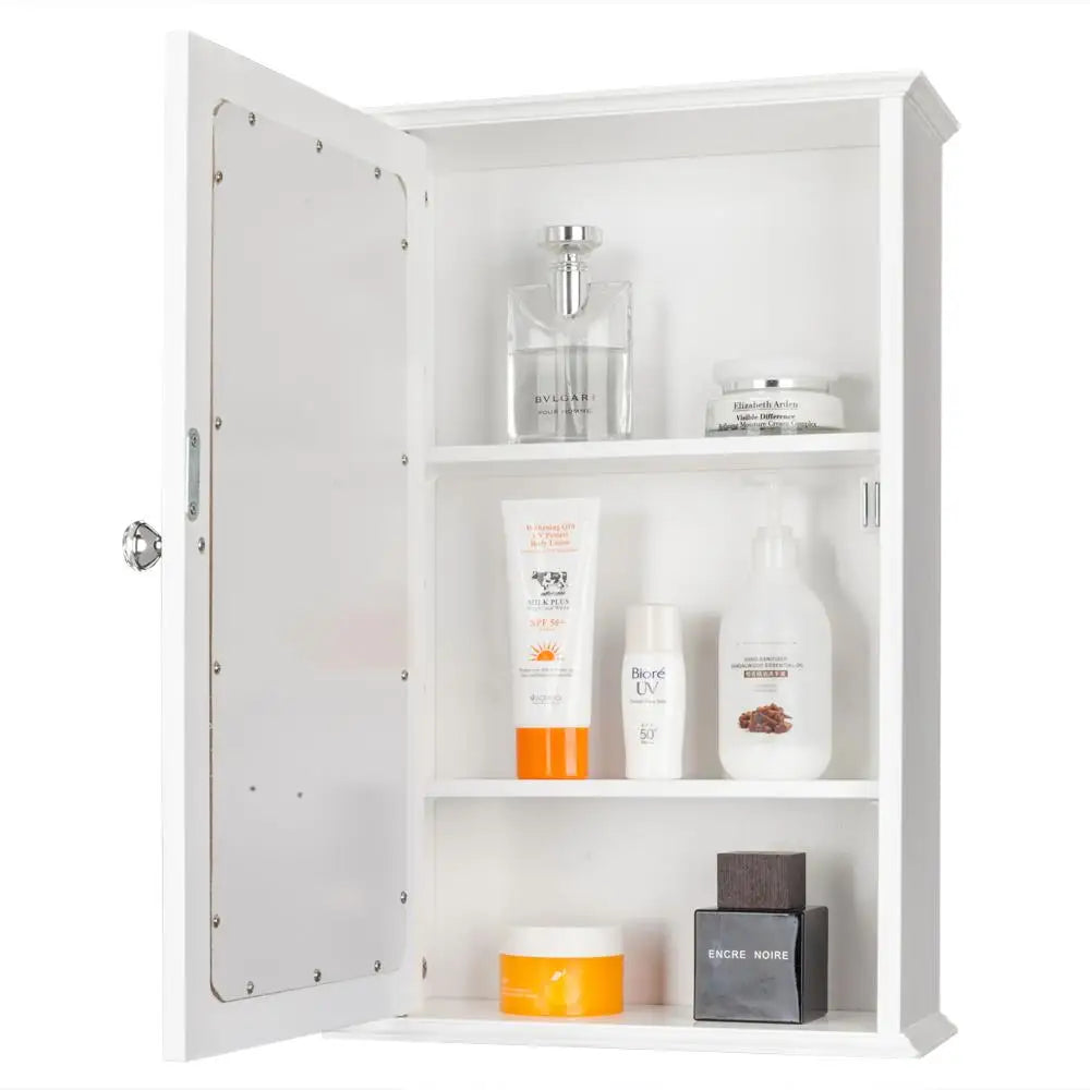 White Wall-Mounted Bathroom Cabinet with Mirror