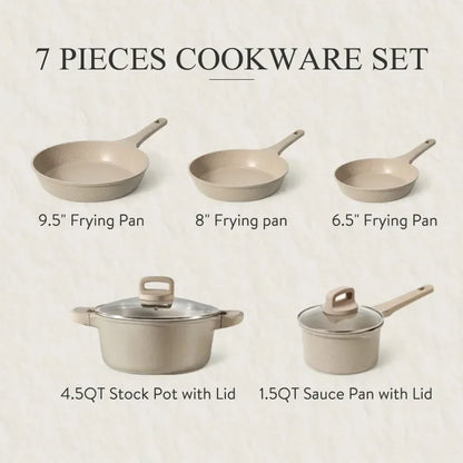 7 Piece, Non Stick Cookware Set, Taupe