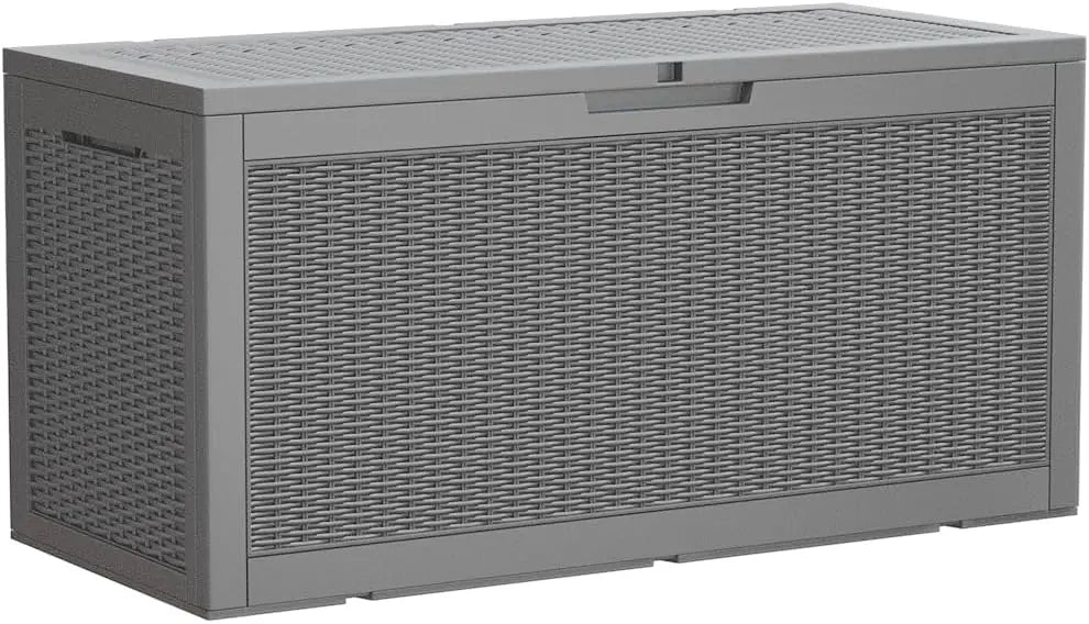 100 Gallon Waterproof Large Resin Deck Box ,Indoor Outdoor, Lockable Storage Container