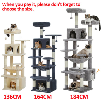 Large Cat Tree and Tower for Indoor Cats With Sisal-Covered Scratching Posts, Spacious Hammock Padded and Cat Toys
