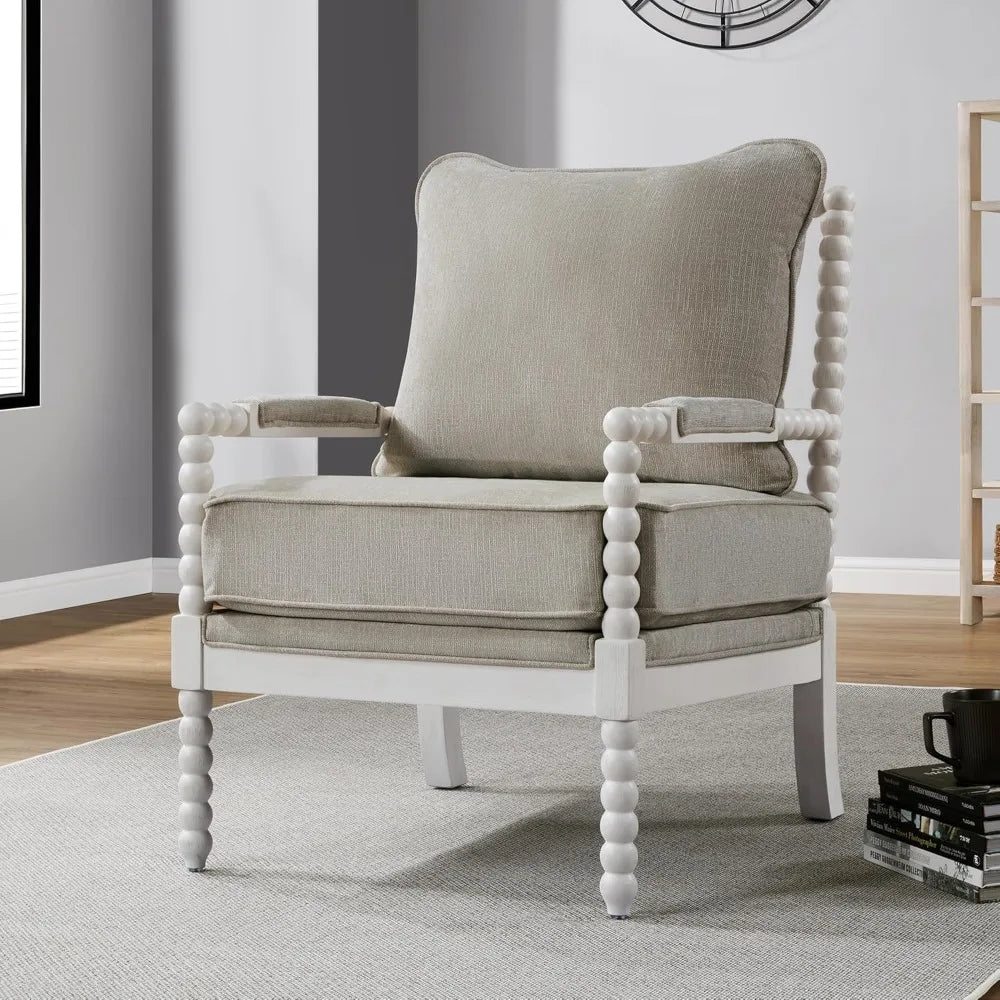 Linen Fabric, Spindle Accent Chair with Wood Frame, 3 Color Choices