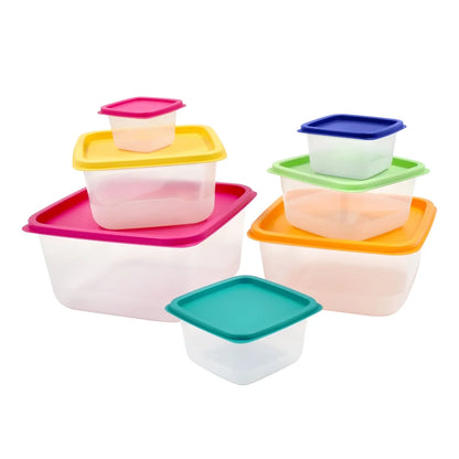 Multicolor Plastic Food Storage Container Set, 14 Colorful Containers