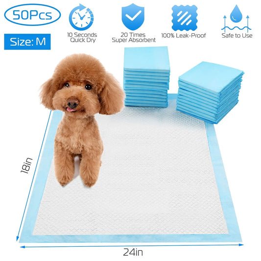 50Pcs/Set, Dog Training Pads, Puppy Pee Pads, Cat Wee Pads, Potty-Train, 24x18In Medium