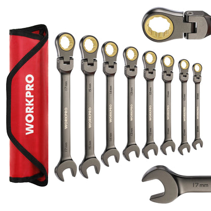8pcs Flex-Head Ratcheting Combination Wrench Set, SAE 5/16-3/4 in 72-Teeth CR-V Constructed, Choice of 14 different Sets