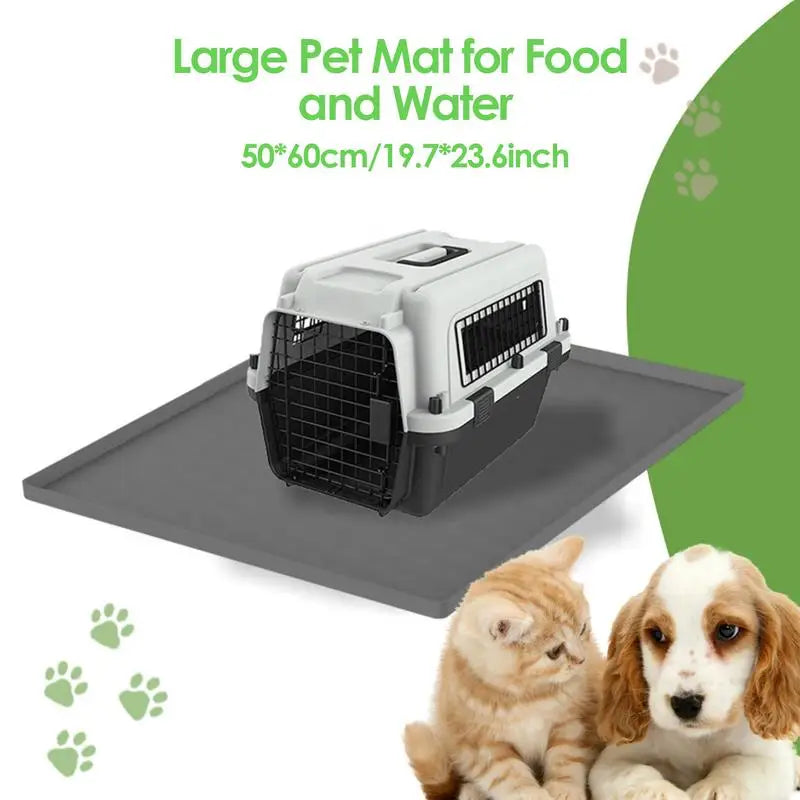 Silicone Water/Food Bowl Mat, Large Dogs/Cats Tray, Waterproof  with Raised Edge