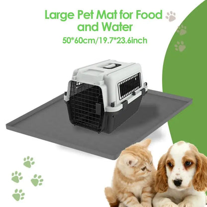 Silicone Water/Food Bowl Mat, Large Dogs/Cats Tray, Waterproof  with Raised Edge