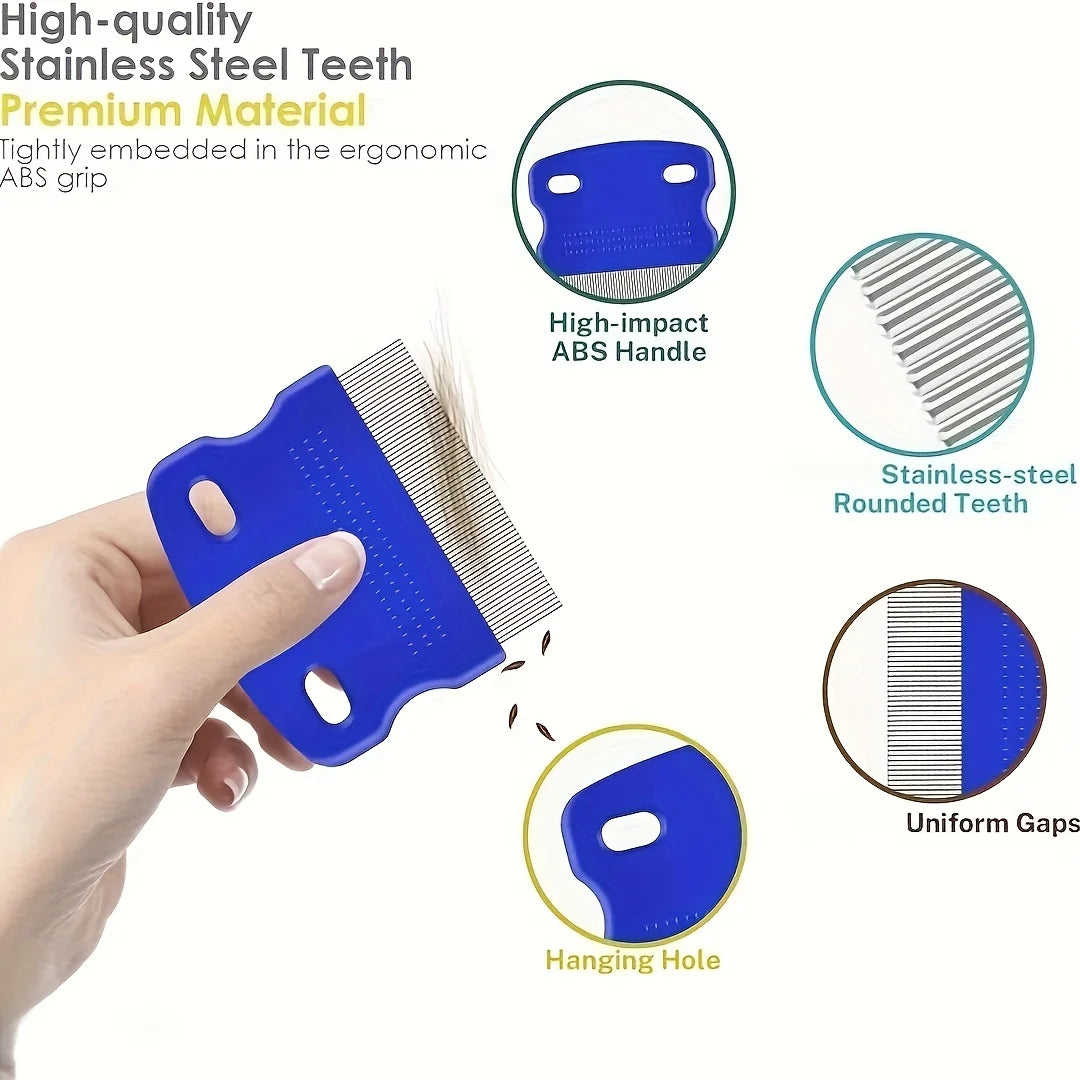 Pack of 4 Flea and Lice Combs, Stainless Steel, Rabbit, Dog, Cat Grooming Comb with Rounded Edges, Double-sided