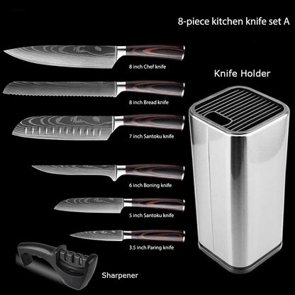 1-10Pcs Chef Knives, Japanese Santoku Kitchen Knives Set, Includes Sharp Cleaver, Slicing Utility Knife , Choice of Sets