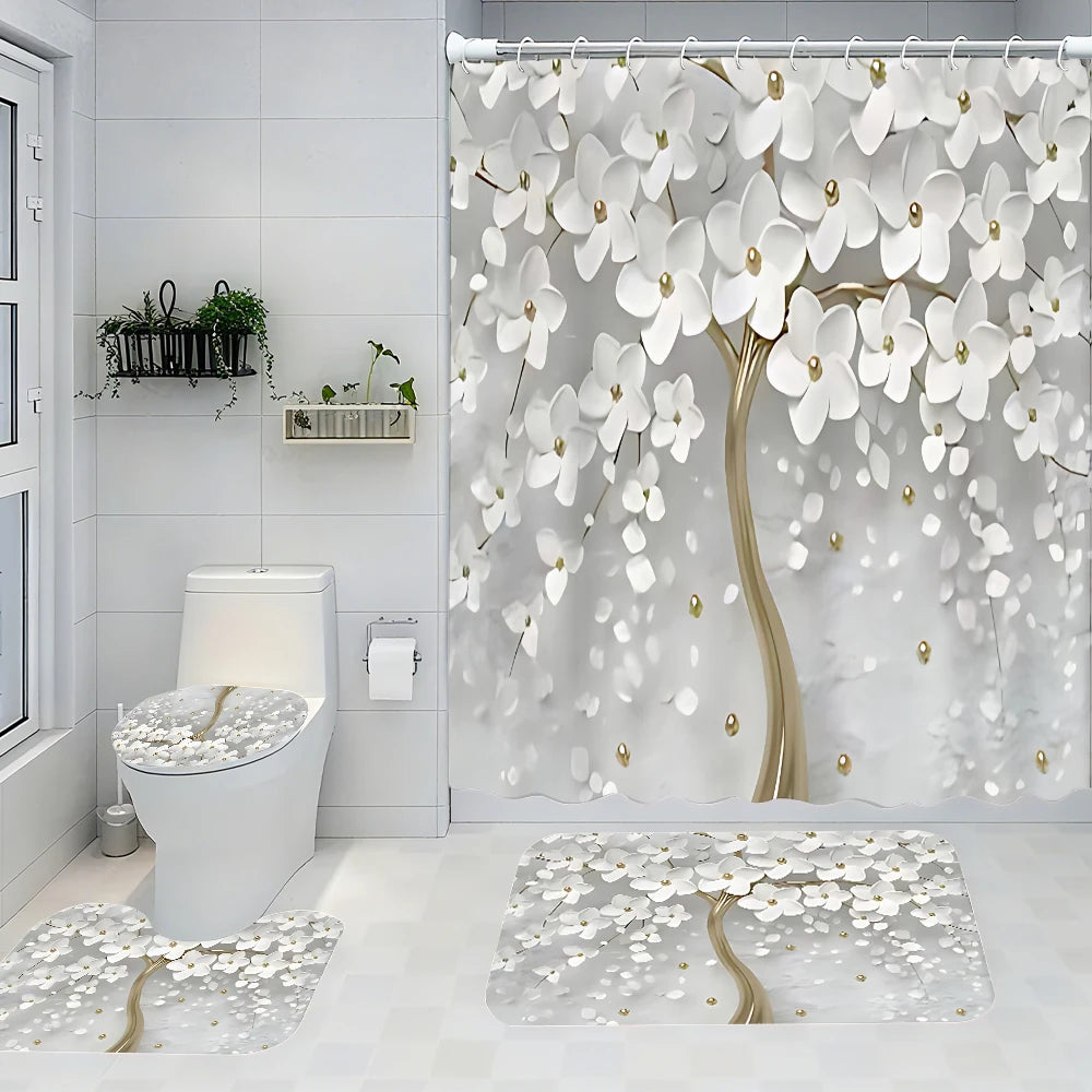 Golden Flower Tree Bathroom Four-piece Set - Avant-garde Waterproof Shower Curtain