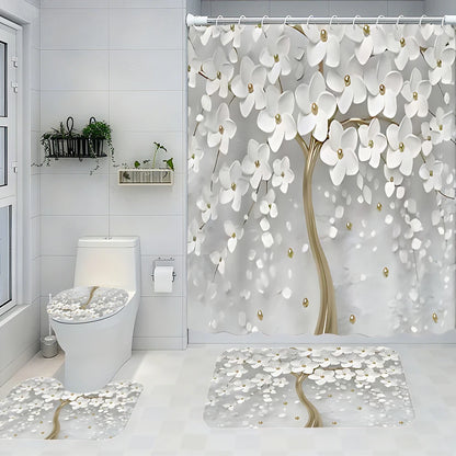 Golden Flower Tree Bathroom Four-piece Set - Avant-garde Waterproof Shower Curtain