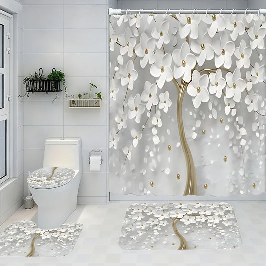Golden Flower Tree Bathroom Four-piece Set - Avant-garde Waterproof Shower Curtain