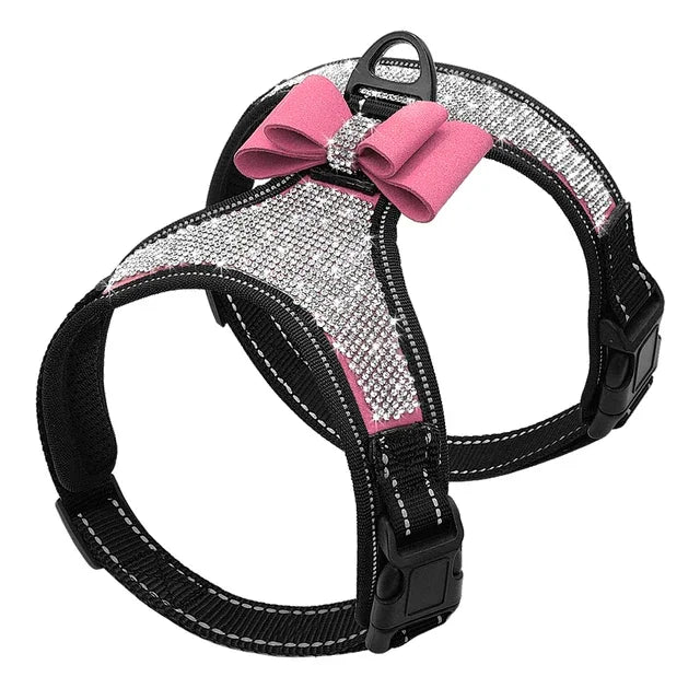 Reflective Dog Harness, Nylon Dog Harness/Vest, Bling, Rhinestone, with a Bow