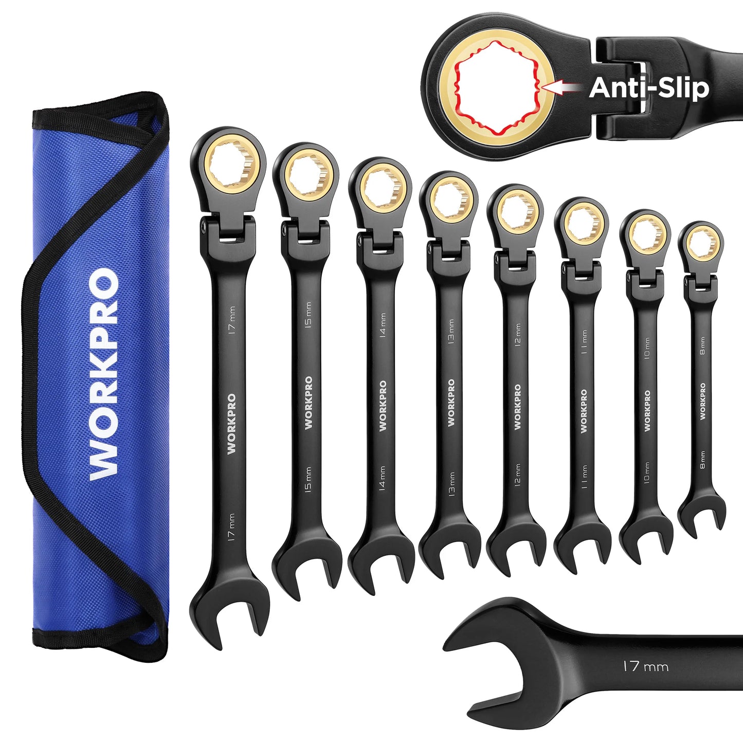 8pcs Flex-Head Ratcheting Combination Wrench Set, SAE 5/16-3/4 in 72-Teeth CR-V Constructed, Choice of 14 different Sets