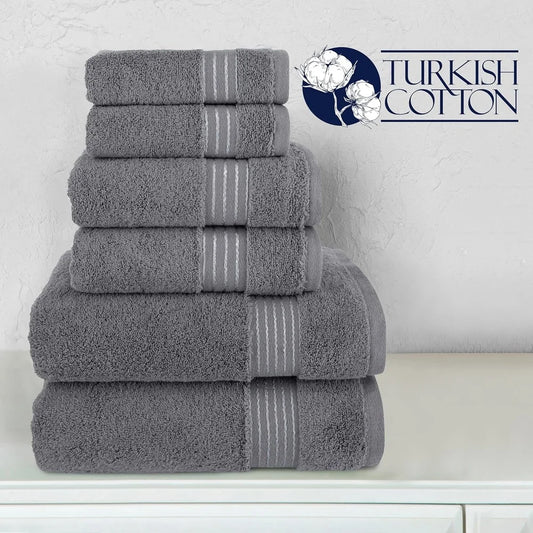 6 Piece, Turkish Cotton Towel Set, Gray