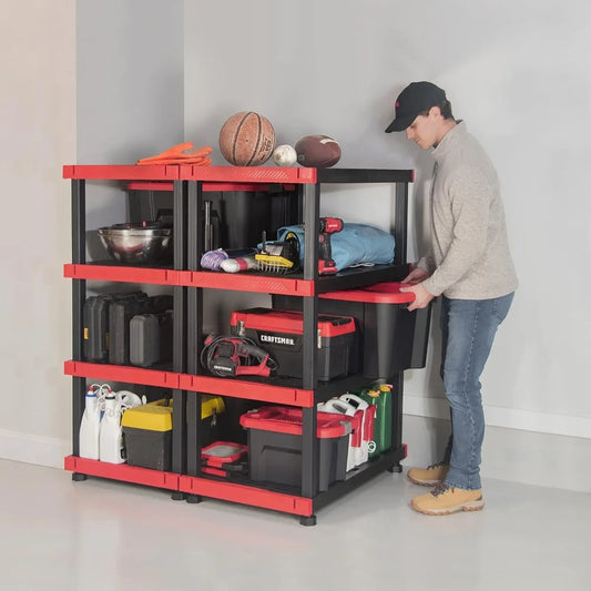 Craftsman, 4-Tier Highly Durable Storage Rack, 200lbs/shelf, (55”H x 40”W x 24”D), Interlocking Shelving Unit, Weather-Resistant