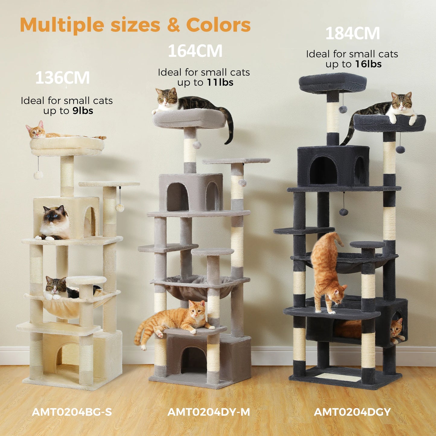Large Cat Tree and Tower for Indoor Cats With Sisal-Covered Scratching Posts, Spacious Hammock Padded and Cat Toys