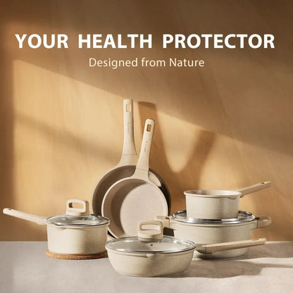 7 Piece, Non Stick Cookware Set, Taupe