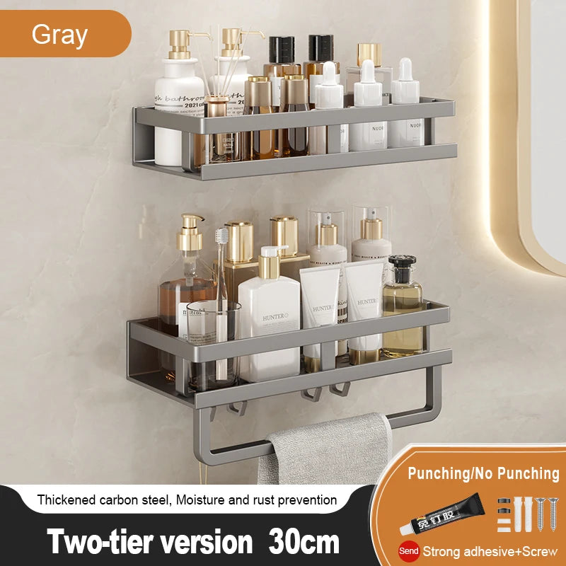 Bathroom Storage Rack, Adhesive Wall Mounted Towel Rack, Bathroom Cosmetics Storage Rack