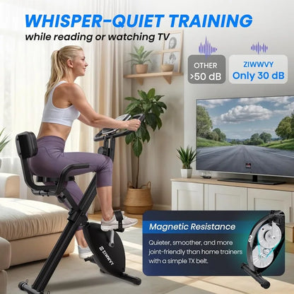 Foldable Exercise Bike, Stable & Sturdy Stationary Bike for Home, Comfortable Seat & Backrest, Easy Assembly, 8-Level Resistance