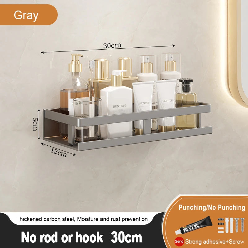 Bathroom Storage Rack, Adhesive Wall Mounted Towel Rack, Bathroom Cosmetics Storage Rack