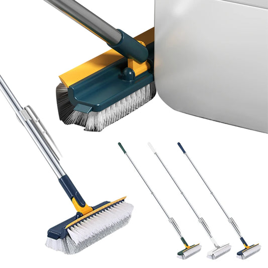 3 in 1 Floor Scrub Brush with Right Angled Bristle & Scraper, Long Handle Grout Brush, Shower Scrubber