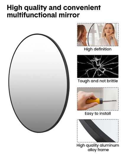 New, 5mm Extra Thick Oval Mirror, Matte Black Aluminum Alloy, Framed Bathroom Mirror, HD Mirror, Modern